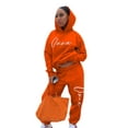 thumbnail image 2 of Fangasis Women Jogger Set Drawstring Two Piece Outfit Long Sleeve Sweatsuits Ladies Loungewear Lounge Sets Athletic Gym Hooded Sweatshirts And Sweatpants Orange L, 2 of 4