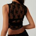 thumbnail image 6 of Tank Tops for Women Camisole Sleeveless See Through Lace Mesh Crop Neck Ruched Undershirt,Black,S, 6 of 8