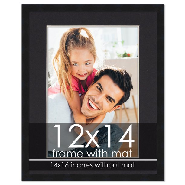 12x14 Frame with Mat Black 14x16 Frame Wood Made to Display Print or