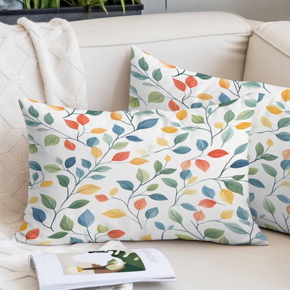 Colorful Botanical Pillow Covers 12"x20", Watercolor Country Summer Leaves Soft Brushed Microfiber Breathable Throw Pillow Covers, Decorative Pillowcase with Zipper for Couch Sofa Bedroom Living Room