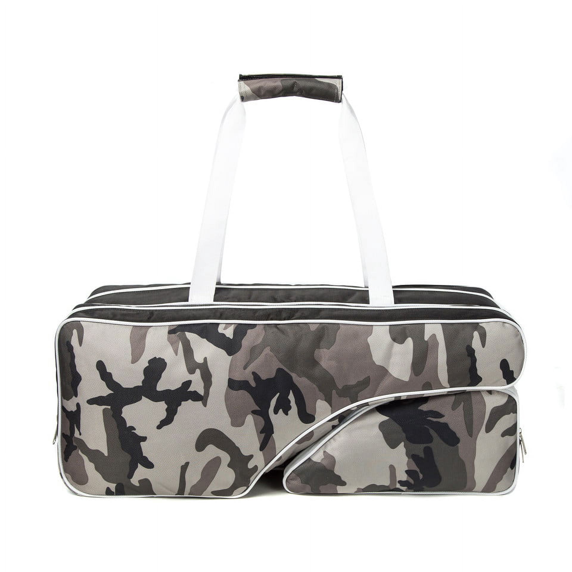 High Quality Tennis Bag Heavy Duty Racket Duffle Badminton Racquet Duffel Ballistic Nylon Squash Gear Tournament Duffle Bags with Shoe Compartment & 2 Water Bottle Pockets Snow Camouflage