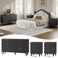 thumbnail image 2 of Laintene 3-Piece Boho Bedroom Set - 6-Drawer Dresser & 2 Nightstands with 3 Drawers & USB Charging, Fluted Wooden Storage, Modern Dresser & Nightstand Combo, Black, 2 of 12