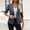 Navy women's 3/4 sleeve blazer a1, variant on Women's 3/4 Sleeve Collared Button Down Jacket Slim Fit Business Casual Blazer Office Work Wear Professional Tops, Red L