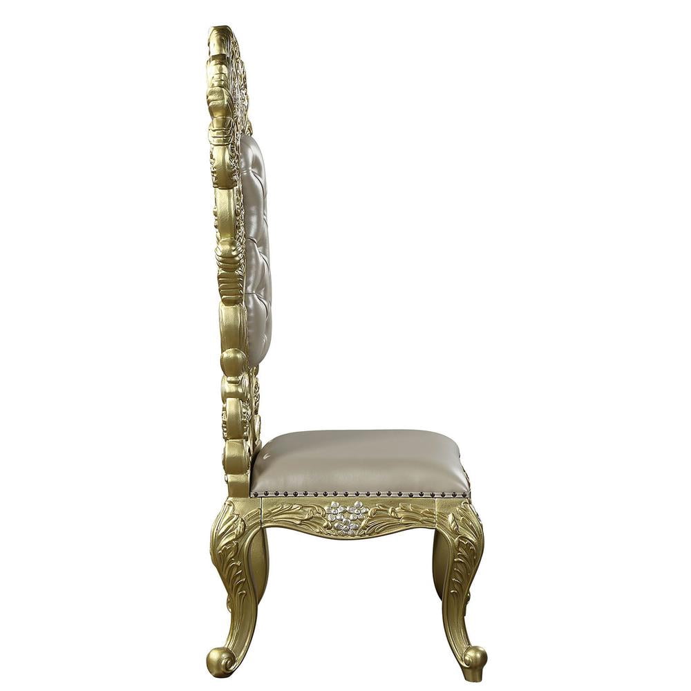 Acme Cabriole Side Chair (Set-2) Light Gold Synthetic Leather & Gold