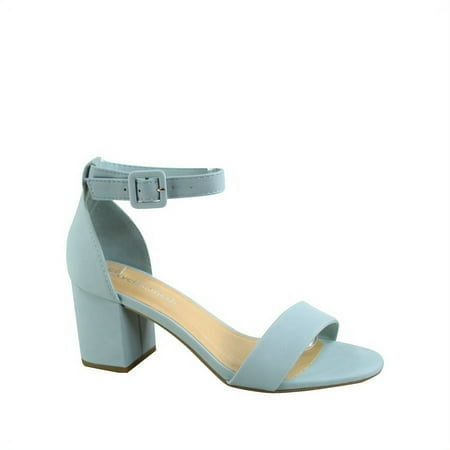 

Women s Open Toe Ankle Strap Buckle Low Chunky Heels Dress Sandals Shoes (Blue 6.5)