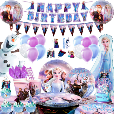 Frozen Birthday Party Supplies,184pcs Frozen Birthday Decorations&Tableware Set-Frozen Party Plates Cups Napkins Cake Toppers Tablecloth Balloons Banner etc Frozen Party Decorations for Girls Kids