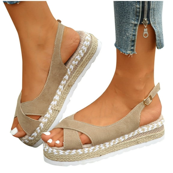 THDHVS Beach Sandals for Woman,Womens Sandals,Women's Fashion Casual Summer New Beach Fish Mouth Thick Bottom Sandals Khaki 6