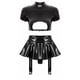 thumbnail image 3 of Conjunto de lencería sexy de charol para mujer, trajes de látex, top corto con cremallera recortada, cintura alta, entrepierna abierta, faldas con liga, ropa interior, 3 of 5
