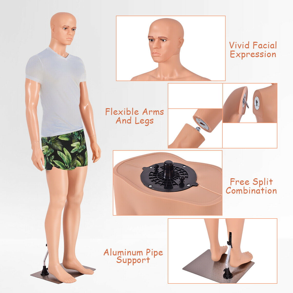 Realistic manikin-YM8-F Head turns Details about   Male mannequin 6FT+ Metal stand Full body 