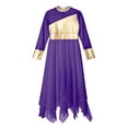 thumbnail image 3 of IEFIEL Kids Girls Liturgical Praise Dance Dress Bronzing Cross Pattern Print Lyrical Worship Dancewear Purple-A 10, 3 of 6