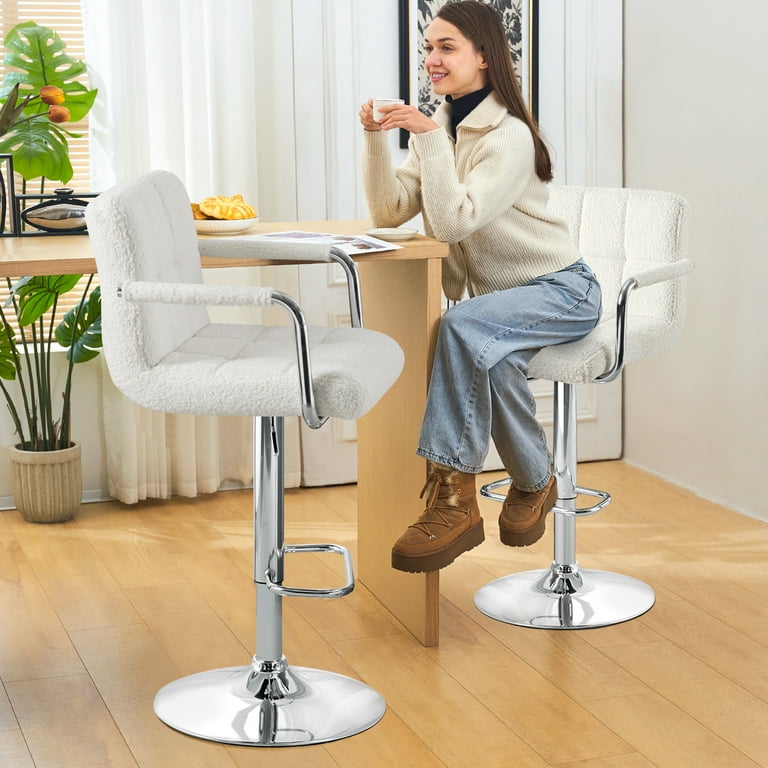 Furniliving 30 Adjustable Height Swivel Bar Stools Low Back Faux Fur Upholstered Kitchen Counter Bar Stools Set of 2 White Walmart