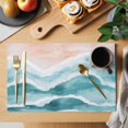 thumbnail image 2 of Teal Green Ocean Waves Placemats Set of 6 Beach Ombre Place Mats Table Mats Kitchen Dining Home Outdoor Party Table Decoration, 2 of 9
