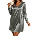 thumbnail image 4 of SELONE Nightgowns Long Sleeve for Women Satin V Neck Short Nightshirts Solid Pajamas Dress Fashion Party Nightwear, 4 of 8