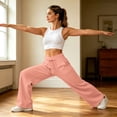 thumbnail image 5 of ClodeEU Women's Wide Waistband Drawstring Wide Leg Sweatpants,Casual Loose Trousers with Pockets Orange,Women's Plus XXXL, 5 of 7