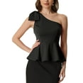 thumbnail image 1 of INSPIRE CHIC Women's One Shoulder Bow Ruffled Elegant Peplum Top XS Black, 1 of 6