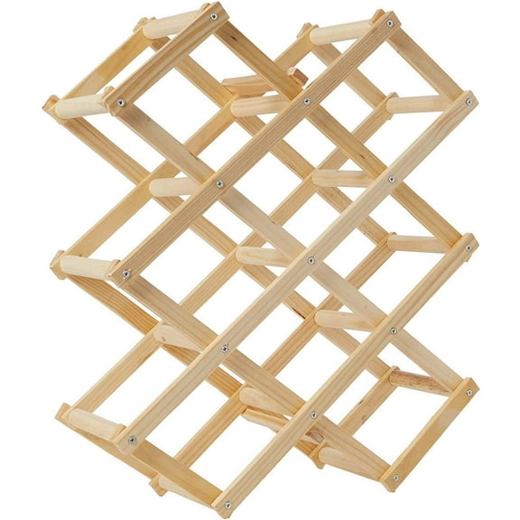 LYTIVAGEN  Wine Rack Wood Diamond Shaped Wine Shelves Foldable Wine Bottle Holder Wine Rack Organizer for Wine Bottle, Beer Bottle, 10 Storage Bottles
