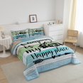 thumbnail image 2 of Happy Camping Bedding for Teen,Camper Comforter Set for Travel Trailers,RV Camping Car Down Comforter Twin,Retro Wood Planks Rustic Farmhouse Style Quilt Camper Accessories for Inside Blue Green, 2 of 5