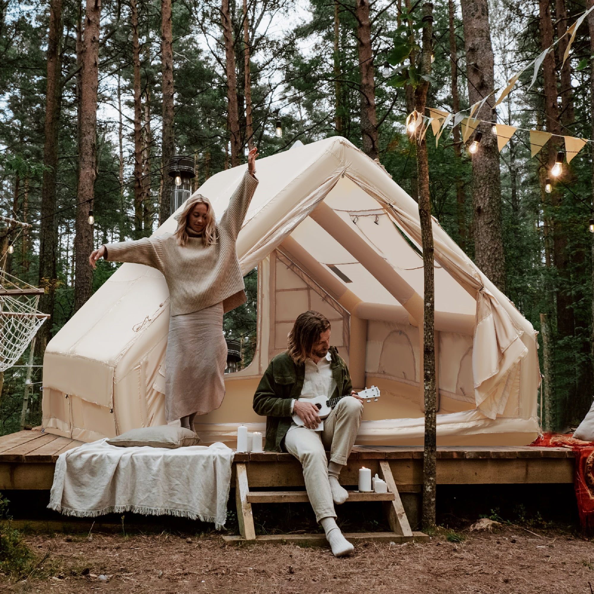 LEDMOMO Beige Inflatable Tent 420D Oxford Cloth Waterproof for Outdoor Multi-Season Use