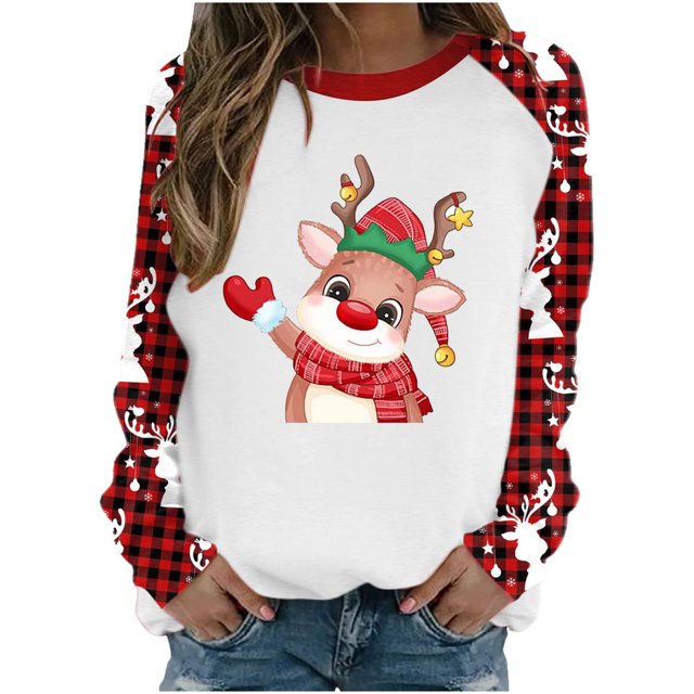Sudadera Navideña Con Cuello Redondo Para Mujer, Camiseta Holgada Estampada A La Moda, Blusa de Manga Larga, Tops Informales Odeerbi ODB194645