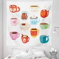 thumbnail image 1 of Hot Chocolate Tapestry, Cartoon Drawn Colorful Homemade Tea Coffee Beverage Cups Winter Pattern, Fabric Wall Hanging Decor for Bedroom Living Room Dorm, 5 Sizes, White Multicolor, by Ambesonne, 1 of 1