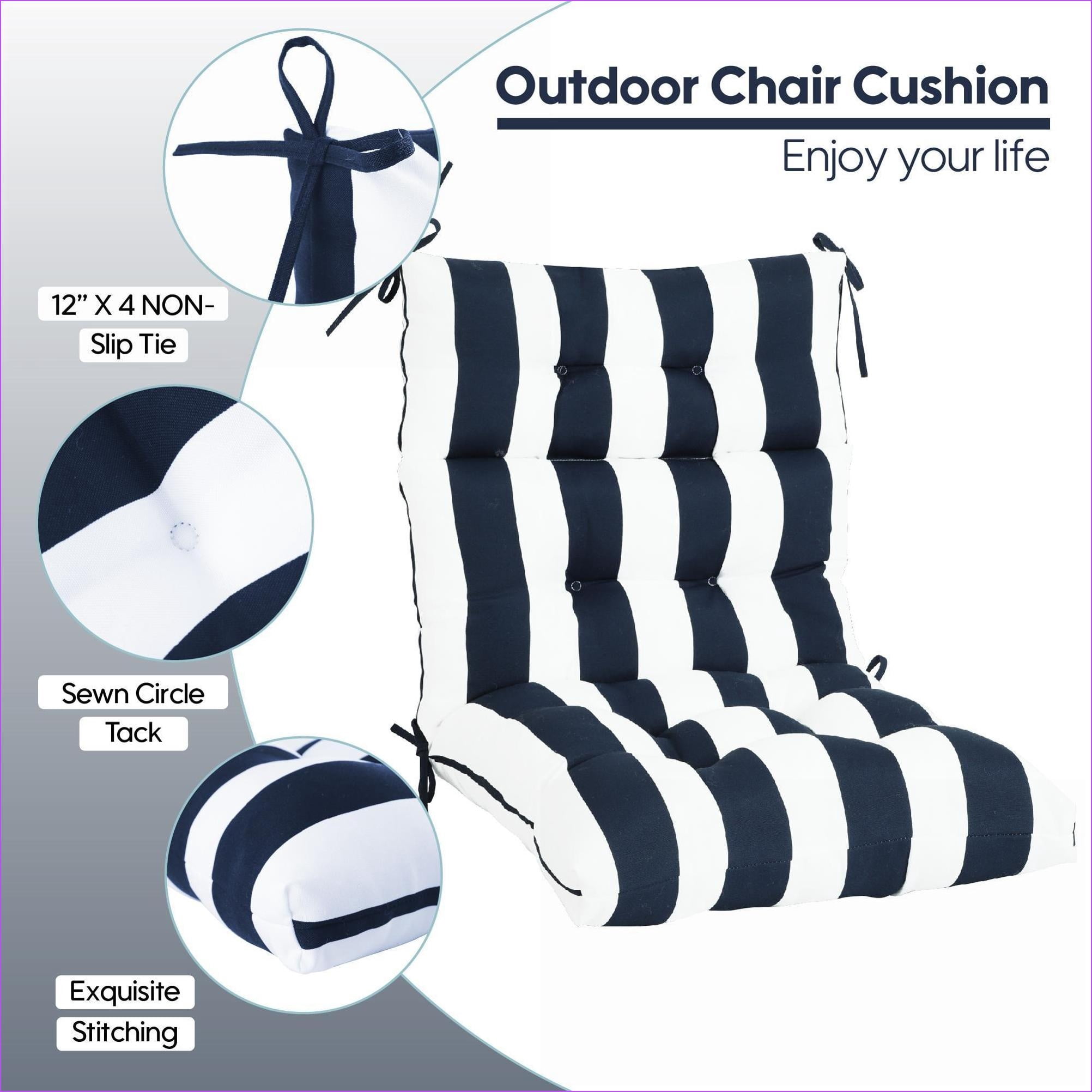 Outdoor Chair Cushions | 2-Pack High Back for Patio Porch Indoor Office, 44''x22''x4'', Tufted Reversible, Navy Blue/White |Polyester|Solid Back