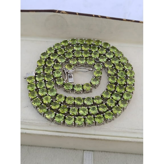 Women 5MM Peridot Tennis Necklace Silver Gold wedding party engagement gift for mother