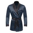 thumbnail image 3 of vastwit Mens Satin Smoking Robe Jacket Long Sleeve Kimono Bathrobe with Belt Navy Blue 3XL, 3 of 7