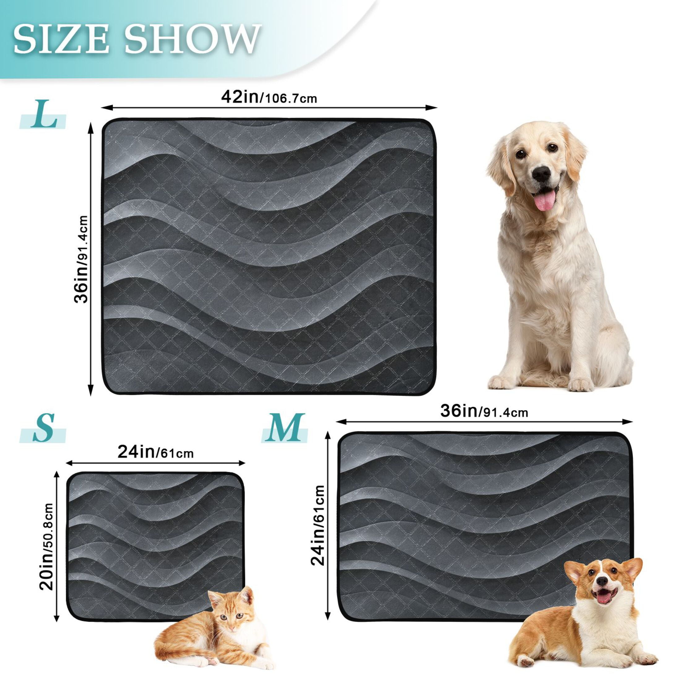 Washable Pet Pee Pads with Super Absorbent Reusable Training Pads for Dogs & Cats Dark Gray Wave Pattern