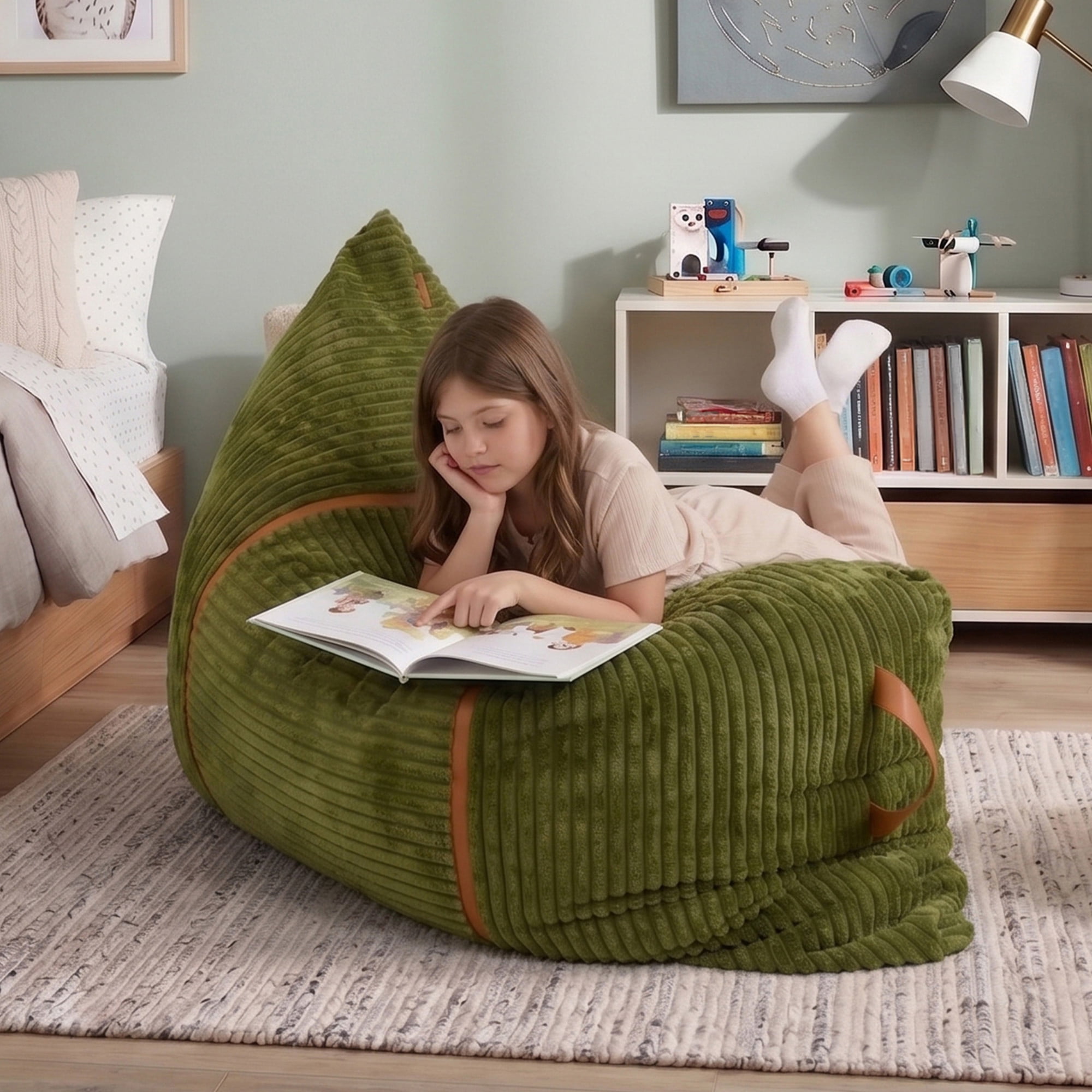Big Joe Turnabout 3-in-1 Convertible Kids Bean Bag Chair, Moss Green