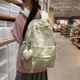 thumbnail image 4 of Plaid Stripe School Backpack, Waterproof Laptop Backpack with Pendant, Nylon Lightweight Bag for Travel Work College (Green), 4 of 7