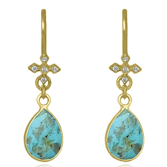 Turquoise Pear Drop Earrings - Real 925 Sterling Silver 18K Gold Plated, Dainty Drop & Dangle Earrings for Mothers Day's Gift, December Birthstone Elegant Jewelry for Women - Abshel