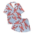 thumbnail image 4 of XIAOCHA Womens Lobster Print Satin Pajama Set Loose Short Sleeve Notched Collar Sleepwear Soft Playful Sleep Pajamas Set, 4 of 4