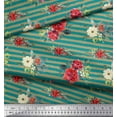 thumbnail image 2 of Soimoi Green polyester Crepe Fabric Leaves,Stripe & Red Flower Stripe Printed Fabric 1 Yard 42 Inch Wide, 2 of 3