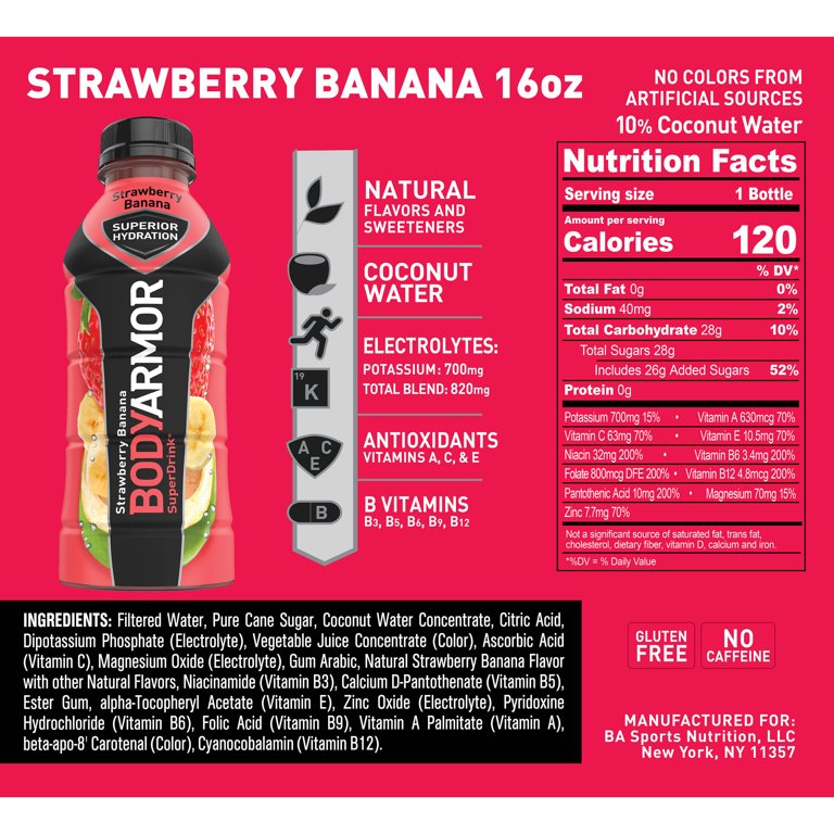 BODYARMOR Sports Drink Strawberry Banana 16oz, 1ct