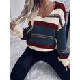 thumbnail image 3 of Women Striped Drop‑Shoulder Long Sleeve Knit Sweater Casual Daily Top, 3 of 7
