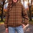 thumbnail image 4 of Xdegoge Bomber Jackets for Women Fall Plaid Stand Collar Long Sleeve Zip Up Outerwear Fall Winter Lightweight Casual Vintage Streetwear Coats Brown M, 4 of 8