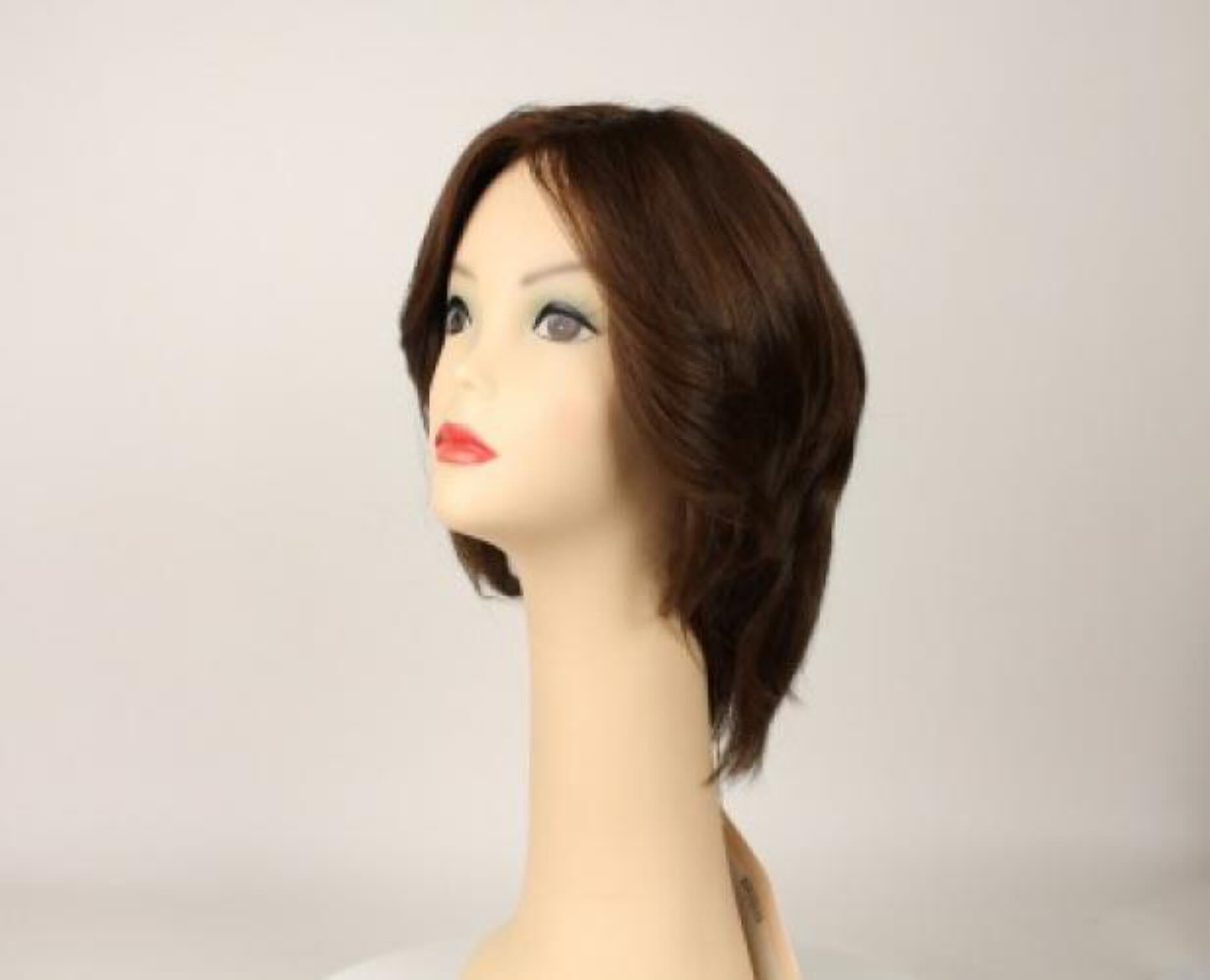 European Human Hair Freeda Wig Shlomit Brown With Reddish Highlights Skin Top Size L