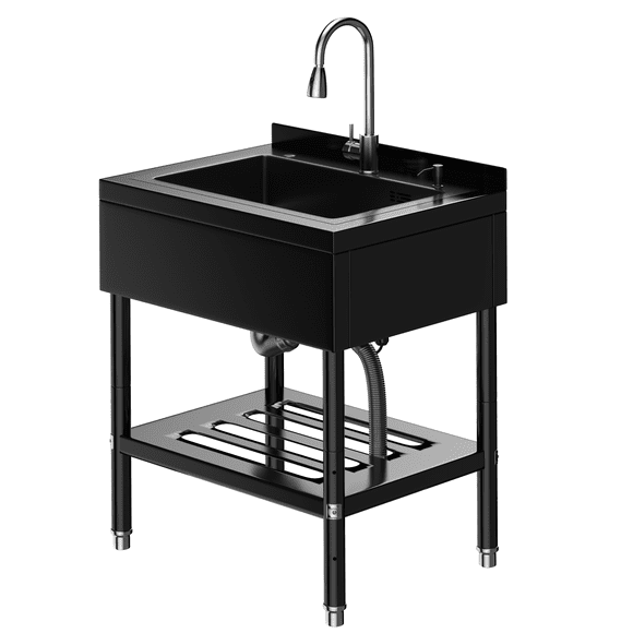 25.7" W x 20.7" D x 39.5" H Heavy-Duty Freestanding Utility Sink – Stainless Steel Commercial Basin with Pull-Out Faucet