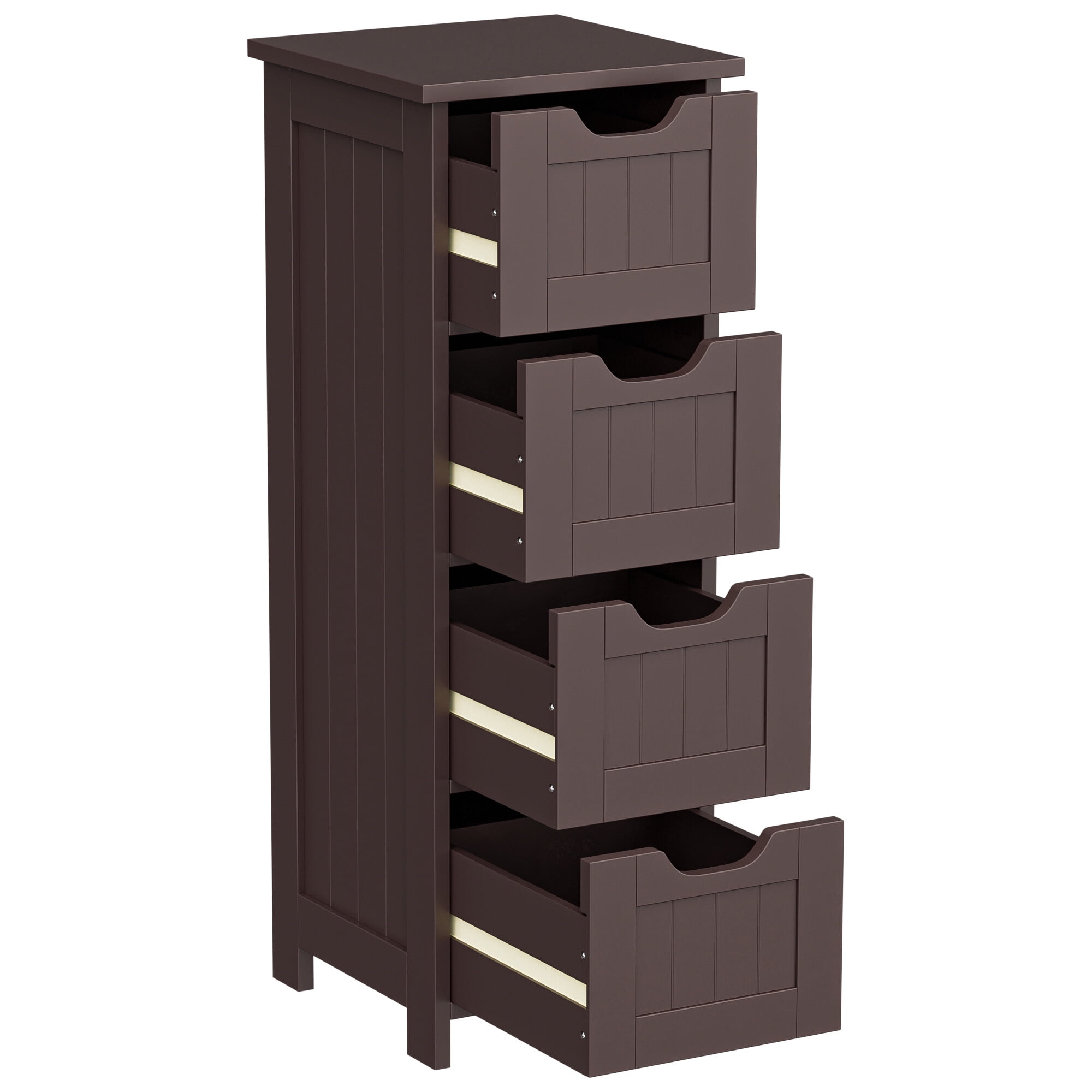 ZENY Bathroom Floor Cabinet Attractive Wooden Side Storage Organizer with 4 Drawers, Coffee