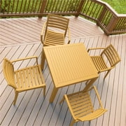 Artemis Resin Square Dining Set with 4 arm chairs Teak Brown