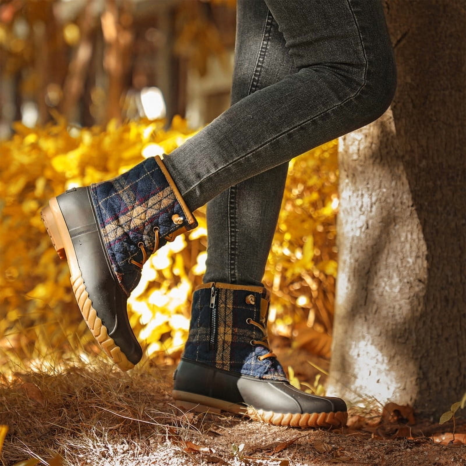 plaid womens duck boots