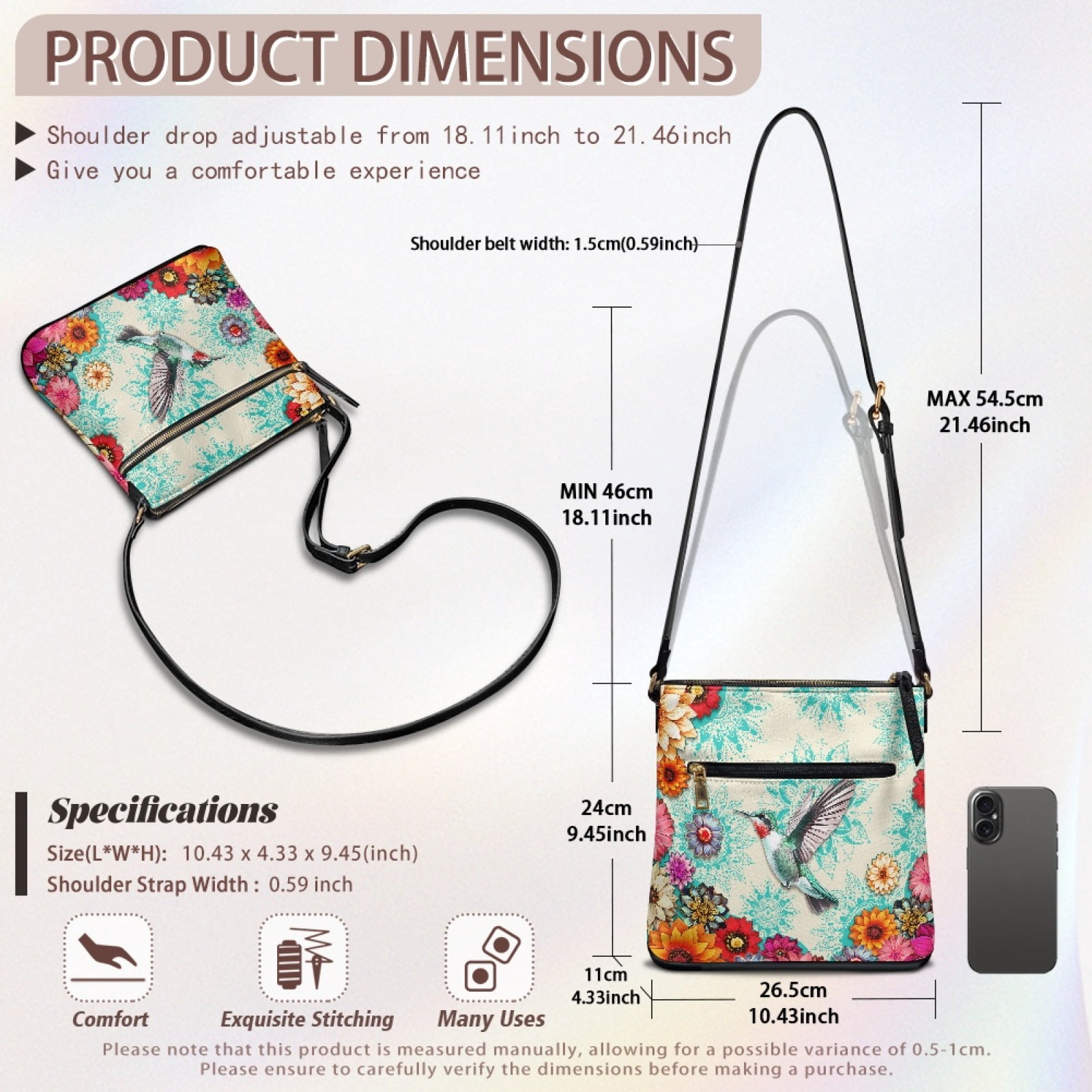 ZUXONGSY Boho Mandala Hummingbird Daisy Flower Print Shoulder Bag for Women PU Multiple Pockets Bag Satchel Casual Sling Hobo Bag Travel Purse with Adjustable Strap for Shopping Business