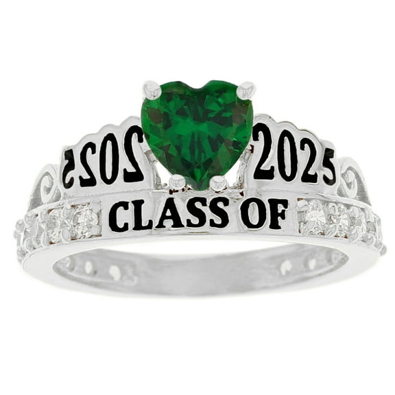 JackAni 10k White Gold Simulated Emerald May Birthstone Gorgeous 2025 Graduation Ring - Size 5.00