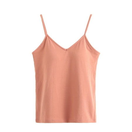 

maytalsoy Vest V-Neck Tank-Top Women Adjustable Strap Skin Friendly Nightgowns Solid Sexy Push-Up Clothes Tops Bottoming Shirt Summer Pink S