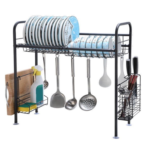 Kitchen Sink Rack, Stainless Steel Single Layer Sink Shelf 36.6" x 11" x 23.6" Kitchen Bowl Rack, Black