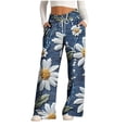 thumbnail image 2 of Yourumao Baggy Pants for Women Faux Denim Wide Leg Pants Elastic High Waist Trousers with Drawstring and Pocket Lounge Weekend Pants, 2 of 6
