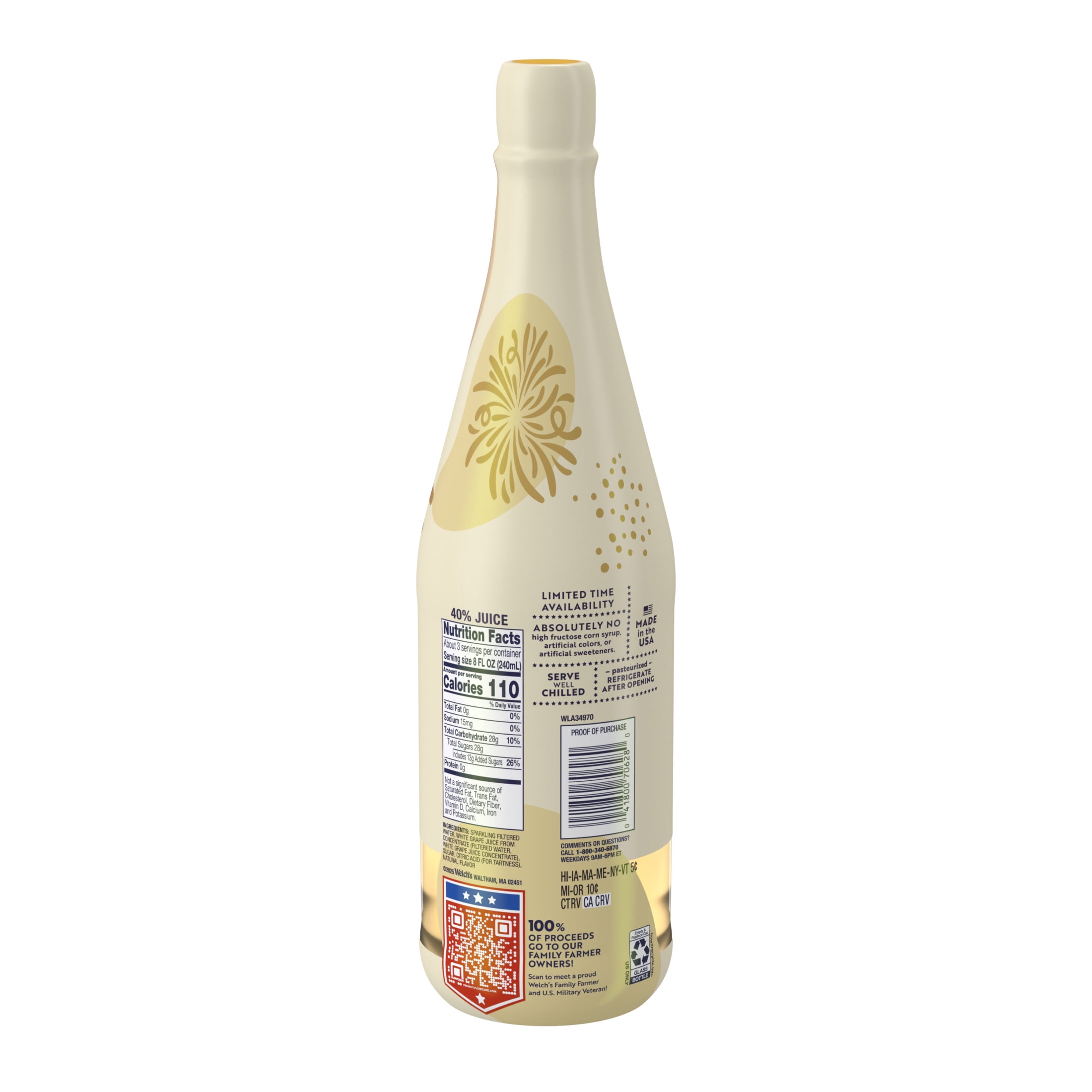 Welch's Non-Alcoholic Sparkling Juice Cocktail, White Grape, 25.4 fl oz Bottle