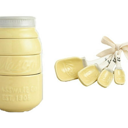 2 Piece Jar - Yellow 2 Piece Combination Ceramic Mason Jar Measuring Spoons and Measuring Cups Set