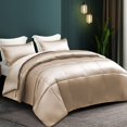 thumbnail image 2 of Whale Flotilla 3-Piece Reversible Silky Soft Twin Size Comforter Bedding Set, Luxurious Satin Comforters with 1 Satin Pillowcase, Lightweight Duvet for All Seasons, Champagne, 2 of 8