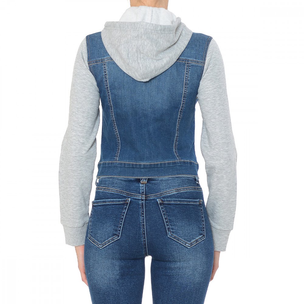 LVGS Women Vintage Denim Jacket – Ladies Fleece Sleeve Hood (1X,Medium) - image 2 of 3